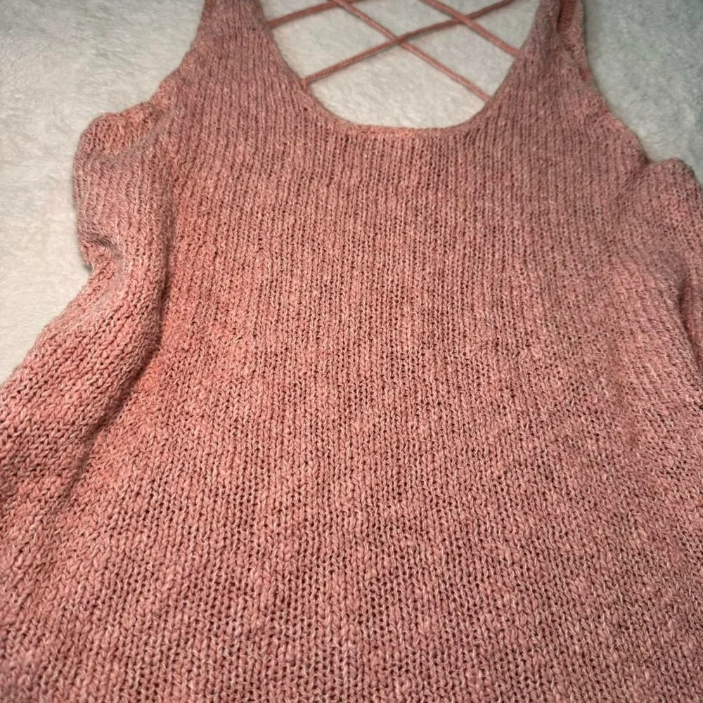 AE Pink Knit Tank Top with Cross Back Design - Picture 6 of 9